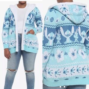 Disney Her Universe Hot Topic Lilo & Stitch Fair Isle Sherpa Open Cardigan Blue